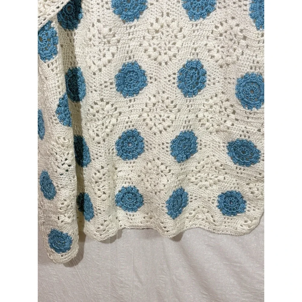Handmade Baby Blue Afghan Blanket Blue & White 31 X 30 Cute Unisex Newborn